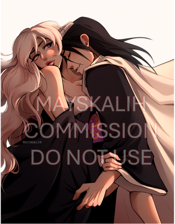 commission of byakuya kuchiki (bleach) and original character